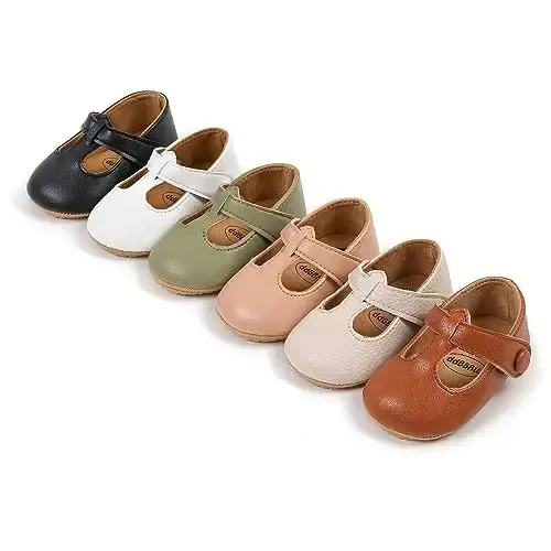QWZban Baby Shoes Mary Jane Flats Non Slip Soft Sole Infant Toddler Sneakers First Walkers Party Christmas Dress Shoes - 7