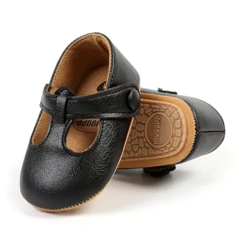 QWZban Baby Shoes Mary Jane Flats Non Slip Soft Sole Infant Toddler Sneakers First Walkers Party Christmas Dress Shoes - 1