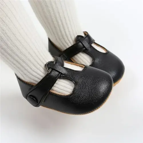 QWZban Baby Shoes Mary Jane Flats Non Slip Soft Sole Infant Toddler Sneakers First Walkers Party Christmas Dress Shoes - 2