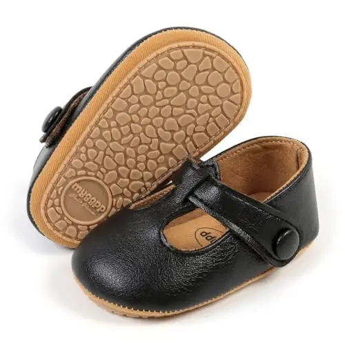 QWZban Baby Shoes Mary Jane Flats Non Slip Soft Sole Infant Toddler Sneakers First Walkers Party Christmas Dress Shoes - 5