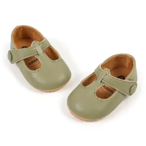 QWZban Baby Shoes Mary Jane Flats Non Slip Soft Sole Infant Toddler Sneakers First Walkers Party Christmas Dress Shoes - 5