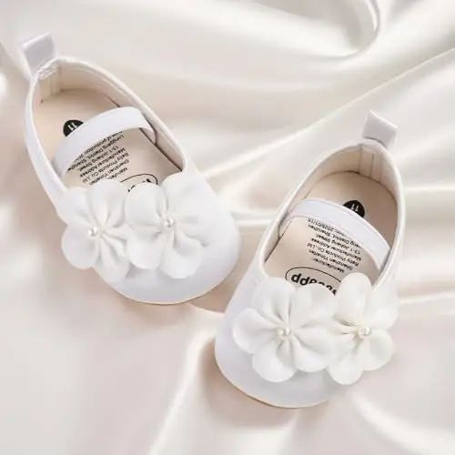 QWZban Baby Shoes Mary Jane Flats Non Slip Soft Sole Infant Toddler Sneakers First Walkers Party Christmas Dress Shoes - 1