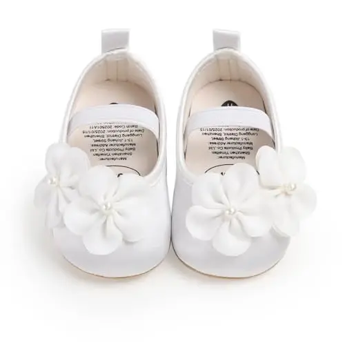 QWZban Baby Shoes Mary Jane Flats Non Slip Soft Sole Infant Toddler Sneakers First Walkers Party Christmas Dress Shoes - 4