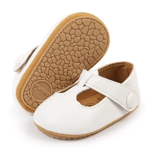 QWZban Baby Shoes Mary Jane Flats Non Slip Soft Sole Infant Toddler Sneakers First Walkers Party Christmas Dress Shoes - 1