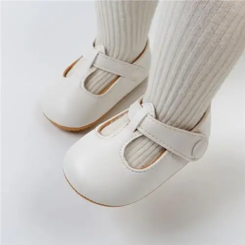 QWZban Baby Shoes Mary Jane Flats Non Slip Soft Sole Infant Toddler Sneakers First Walkers Party Christmas Dress Shoes - 2