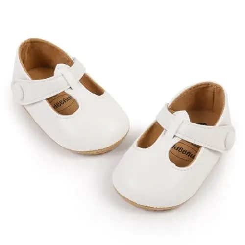QWZban Baby Shoes Mary Jane Flats Non Slip Soft Sole Infant Toddler Sneakers First Walkers Party Christmas Dress Shoes - 4