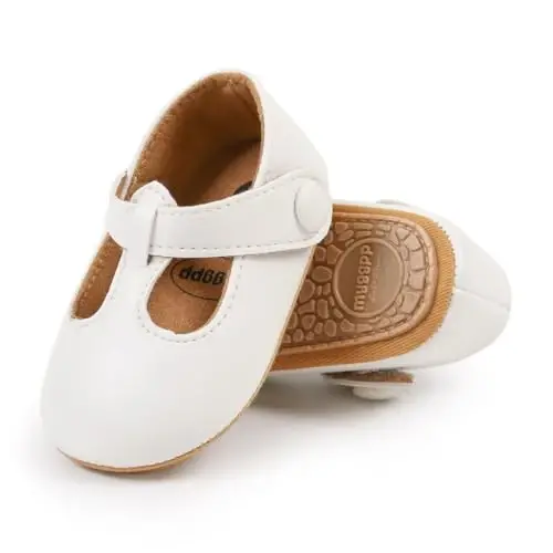 QWZban Baby Shoes Mary Jane Flats Non Slip Soft Sole Infant Toddler Sneakers First Walkers Party Christmas Dress Shoes - 5