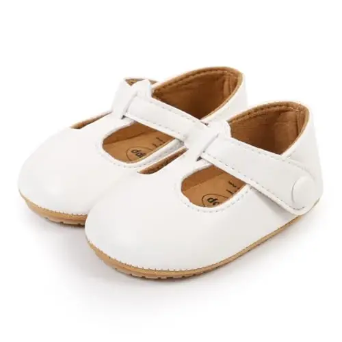 QWZban Baby Shoes Mary Jane Flats Non Slip Soft Sole Infant Toddler Sneakers First Walkers Party Christmas Dress Shoes - 7