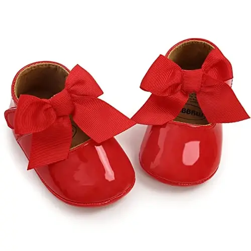 QWZban Baby Shoes Mary Jane Flats Non Slip Soft Sole Infant Toddler Sneakers First Walkers Party Christmas Dress Shoes - 1