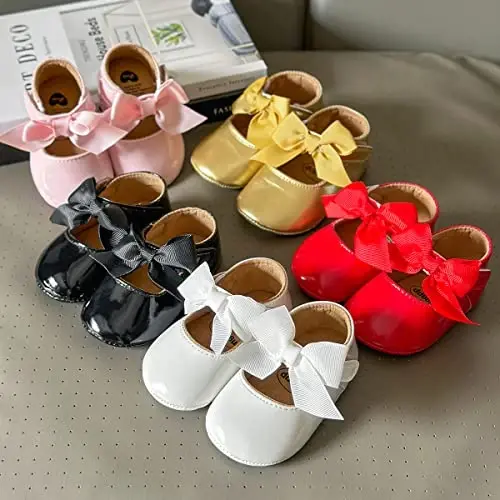 QWZban Baby Shoes Mary Jane Flats Non Slip Soft Sole Infant Toddler Sneakers First Walkers Party Christmas Dress Shoes - 2