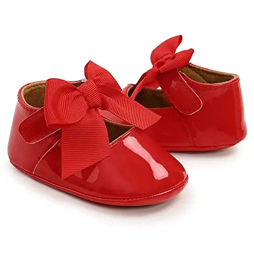 QWZban Baby Shoes Mary Jane Flats Non Slip Soft Sole Infant Toddler Sneakers First Walkers Party Christmas Dress Shoes - 6