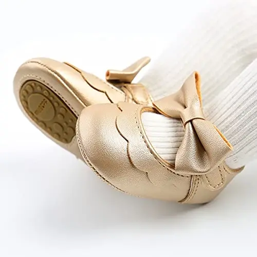 QWZban Baby Shoes Mary Jane Flats Non Slip Soft Sole Infant Toddler Sneakers First Walkers Party Christmas Dress Shoes - 4