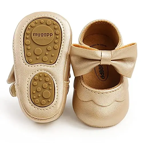QWZban Baby Shoes Mary Jane Flats Non Slip Soft Sole Infant Toddler Sneakers First Walkers Party Christmas Dress Shoes - 1