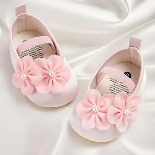 QWZban Baby Shoes Mary Jane Flats Non Slip Soft Sole Infant Toddler Sneakers First Walkers Party Christmas Dress Shoes - 3