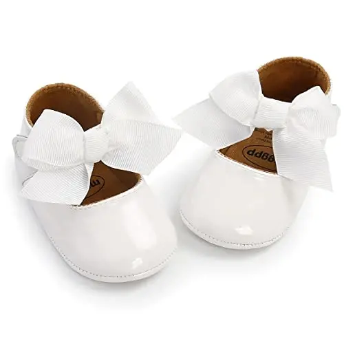 QWZban Baby Shoes Mary Jane Flats Non Slip Soft Sole Infant Toddler Sneakers First Walkers Party Christmas Dress Shoes - 1