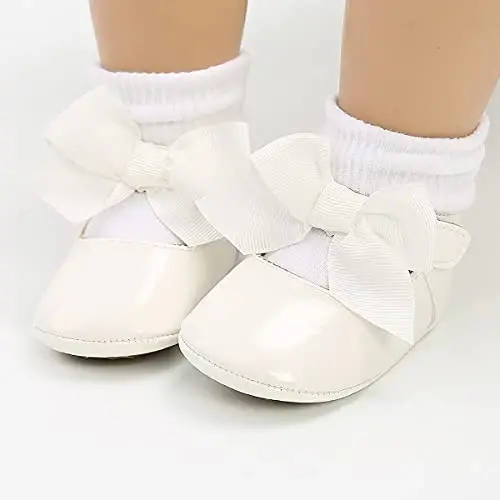 QWZban Baby Shoes Mary Jane Flats Non Slip Soft Sole Infant Toddler Sneakers First Walkers Party Christmas Dress Shoes - 4