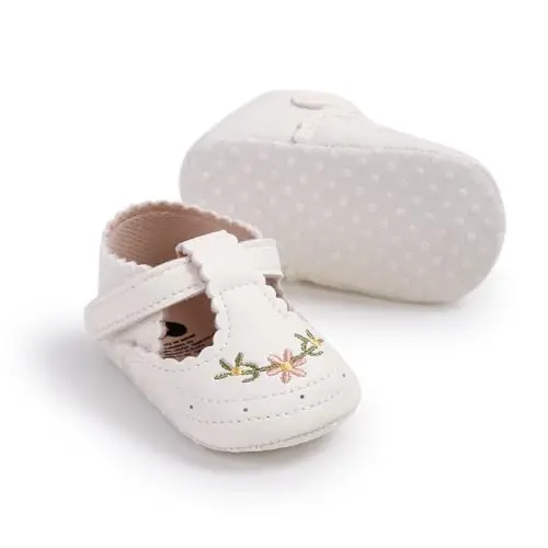 QWZban Baby Shoes Mary Jane Flats Non Slip Soft Sole Infant Toddler Sneakers First Walkers Party Christmas Dress Shoes - 4