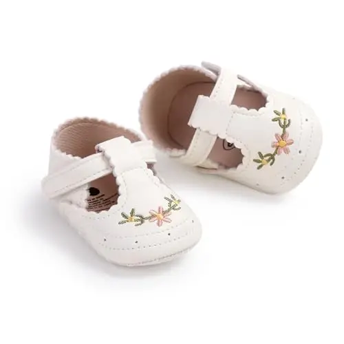 QWZban Baby Shoes Mary Jane Flats Non Slip Soft Sole Infant Toddler Sneakers First Walkers Party Christmas Dress Shoes - 5