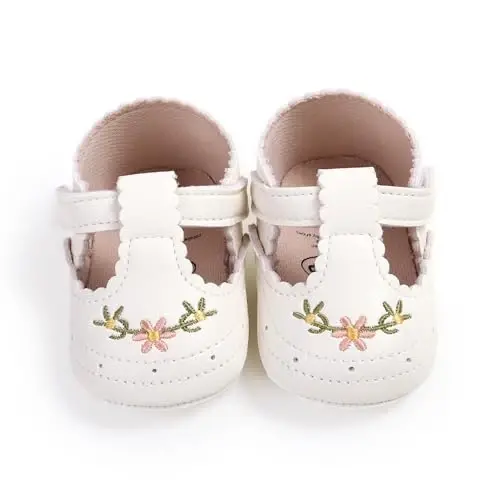 QWZban Baby Shoes Mary Jane Flats Non Slip Soft Sole Infant Toddler Sneakers First Walkers Party Christmas Dress Shoes - 6