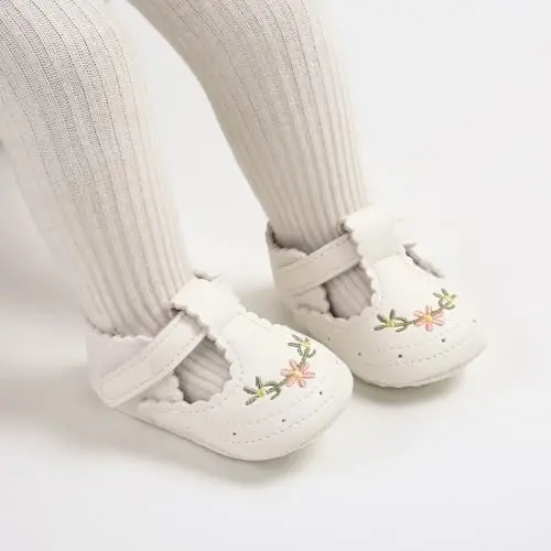 QWZban Baby Shoes Mary Jane Flats Non Slip Soft Sole Infant Toddler Sneakers First Walkers Party Christmas Dress Shoes - 2