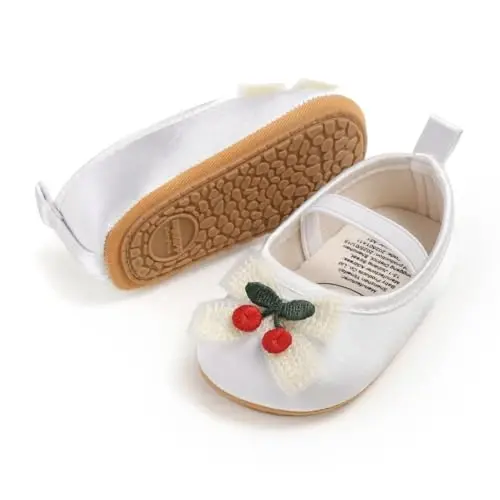 QWZban Baby Shoes Mary Jane Flats Non Slip Soft Sole Infant Toddler Sneakers First Walkers Party Christmas Dress Shoes - 4
