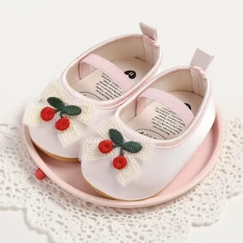 QWZban Baby Shoes Mary Jane Flats Non Slip Soft Sole Infant Toddler Sneakers First Walkers Party Christmas Dress Shoes - 5