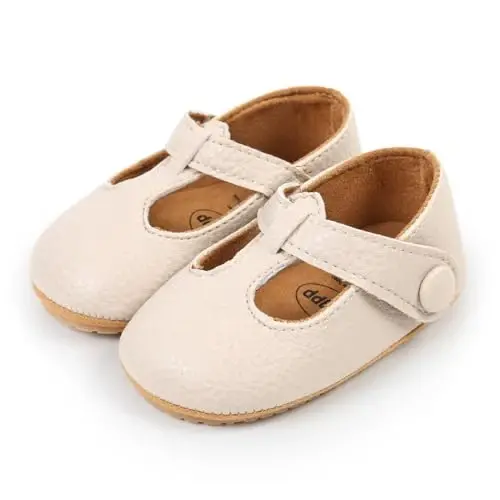 QWZban Baby Shoes Mary Jane Flats Non Slip Soft Sole Infant Toddler Sneakers First Walkers Party Christmas Dress Shoes - 7