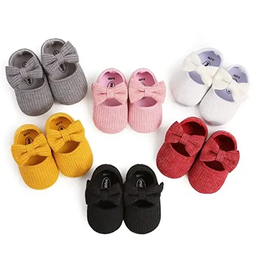 QWZban Baby Shoes Mary Jane Flats Non Slip Soft Sole Infant Toddler Sneakers First Walkers Party Christmas Dress Shoes - 6