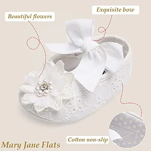 QWZban Baby Shoes Mary Jane Flats Non Slip Soft Sole Infant Toddler Sneakers First Walkers Party Christmas Dress Shoes - 3