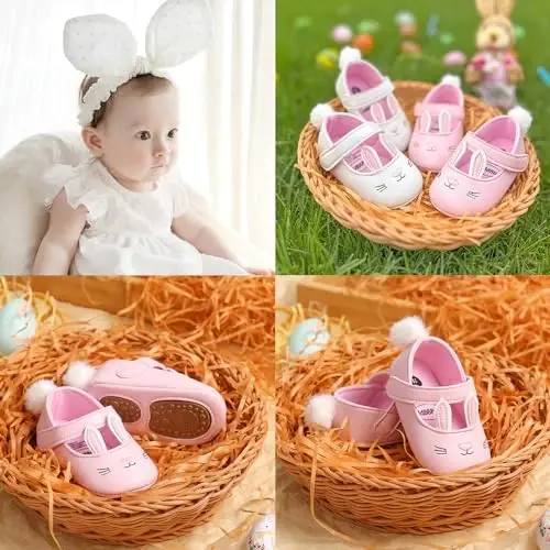 QWZban Baby Shoes Mary Jane Flats Non Slip Soft Sole Infant Toddler Sneakers First Walkers Party Christmas Dress Shoes - 3