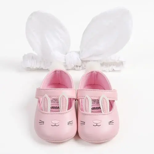 QWZban Baby Shoes Mary Jane Flats Non Slip Soft Sole Infant Toddler Sneakers First Walkers Party Christmas Dress Shoes - 4