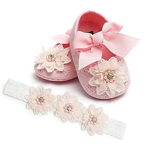 QWZban Baby Shoes Mary Jane Flats Non Slip Soft Sole Infant Toddler Sneakers First Walkers Party Christmas Dress Shoes - 1