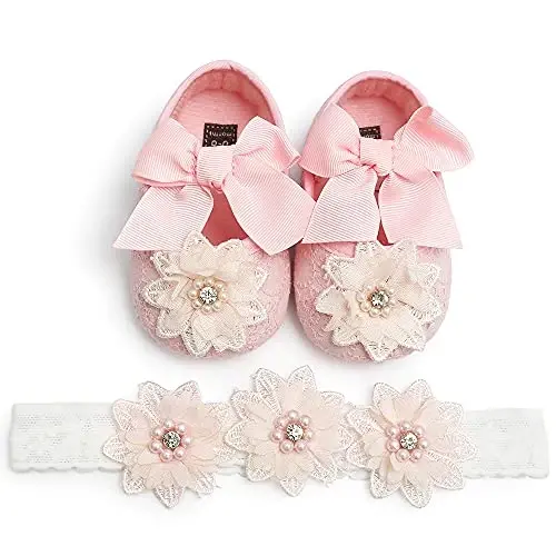 QWZban Baby Shoes Mary Jane Flats Non Slip Soft Sole Infant Toddler Sneakers First Walkers Party Christmas Dress Shoes - 4