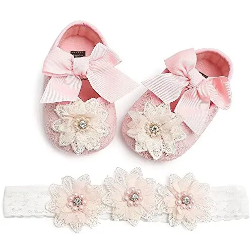 QWZban Baby Shoes Mary Jane Flats Non Slip Soft Sole Infant Toddler Sneakers First Walkers Party Christmas Dress Shoes - 6