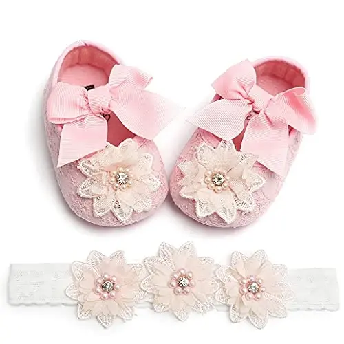 QWZban Baby Shoes Mary Jane Flats Non Slip Soft Sole Infant Toddler Sneakers First Walkers Party Christmas Dress Shoes - 5