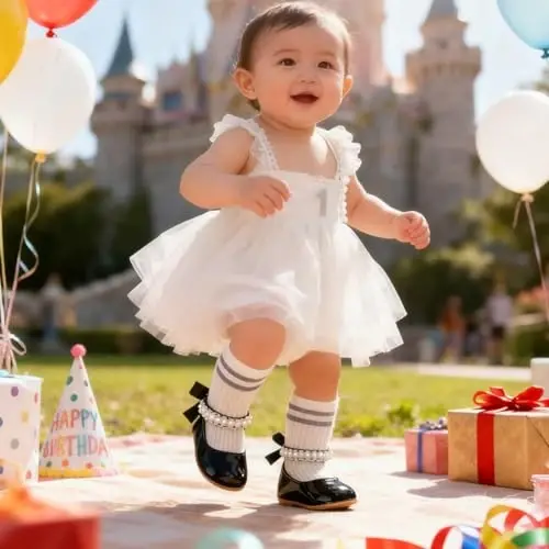 QWZban Baby Shoes Mary Jane Flats Non Slip Soft Sole Infant Toddler Sneakers First Walkers Party Christmas Dress Shoes - 4
