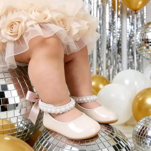 QWZban Baby Shoes Mary Jane Flats Non Slip Soft Sole Infant Toddler Sneakers First Walkers Party Christmas Dress Shoes - QWZBAN (1)