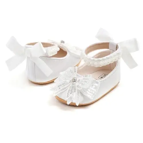 QWZban Baby Shoes Mary Jane Flats Non Slip Soft Sole Infant Toddler Sneakers First Walkers Party Christmas Dress Shoes - QWZBAN (1)