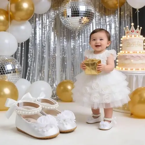 QWZban Baby Shoes Mary Jane Flats Non Slip Soft Sole Infant Toddler Sneakers First Walkers Party Christmas Dress Shoes - QWZBAN (1)
