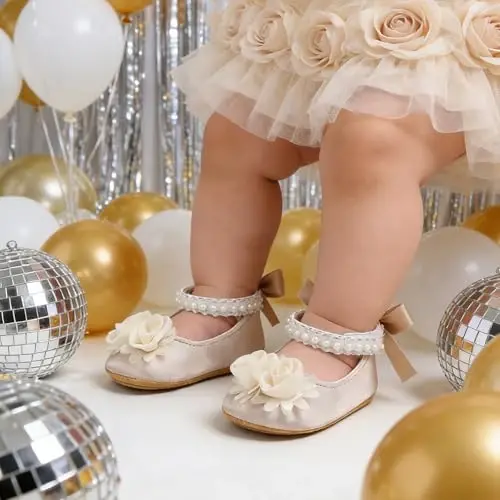 QWZban Baby Shoes Mary Jane Flats Non Slip Soft Sole Infant Toddler Sneakers First Walkers Party Christmas Dress Shoes - QWZBAN (1)
