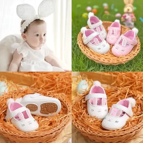 QWZban Baby Shoes Mary Jane Flats Non Slip Soft Sole Infant Toddler Sneakers First Walkers Party Christmas Dress Shoes - QWZBAN (1)