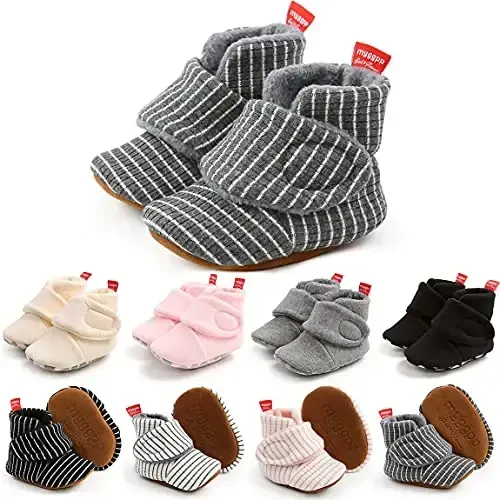 QWZban Baby Booties Infant Newborn Boys Girls Slippers Warm Crib Sock Shoes Indoor First Walkers Prewalker - 1