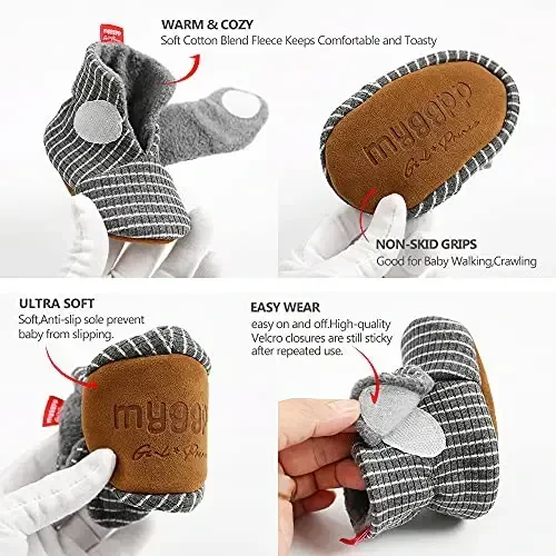QWZban Baby Booties Infant Newborn Boys Girls Slippers Warm Crib Sock Shoes Indoor First Walkers Prewalker - 2