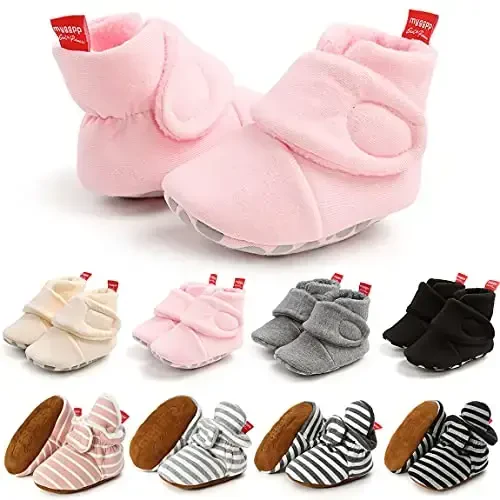 QWZban Baby Booties Infant Newborn Boys Girls Slippers Warm Crib Sock Shoes Indoor First Walkers Prewalker - 1