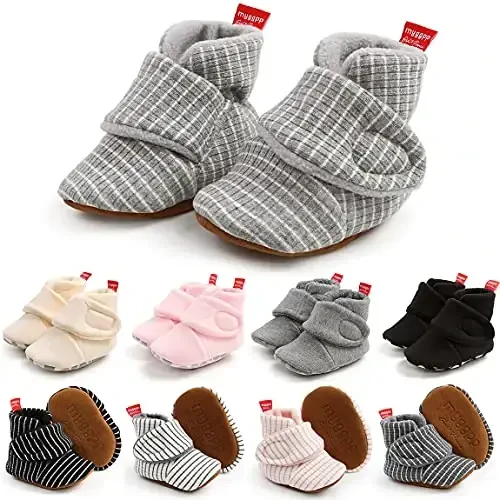 QWZban Baby Booties Infant Newborn Boys Girls Slippers Warm Crib Sock Shoes Indoor First Walkers Prewalker - 1