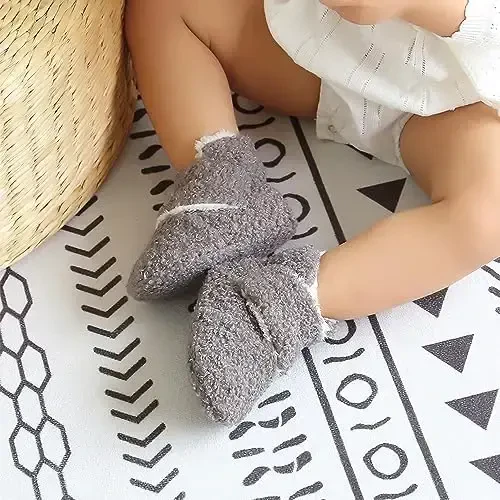 QWZban Baby Booties Infant Newborn Boys Girls Slippers Warm Crib Sock Shoes Indoor First Walkers Prewalker - 3