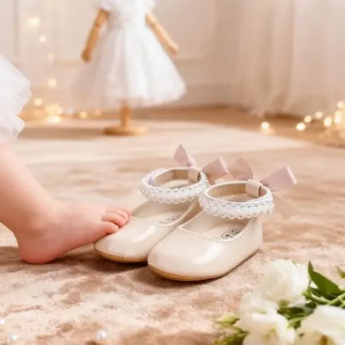 QWZban Chaqaloq Poyafzallari Mary Jane Flats Sirpanmaydigan Yumshoq Taglikli Go'daklar va Kichkintoylar Uchun Krossovkalar Birinchi Yuruvchilar Partiya Rojdestvo Ko'ylak Poyafzallari - 3