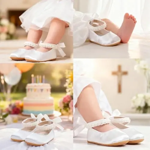 QWZban Chaqaloq Poyafzallari Mary Jane Flats Sirpanmaydigan Yumshoq Taglikli Go'daklar Va Kichkintoylar Uchun Krossovkalar Birinchi Yuruvchilar Ziyofat Rojdestvo Ko'ylak Poyafzallari - 3