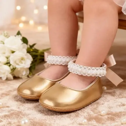 QWZban Chaqaloq Poyafzallari Mary Jane Flats Siygʻanmaydigan Yumshoq Taglikli Goʻdaklar va Kichkintoylar Uchun Krossovkalar Ilk Qadam Poyafzallari Ziyofat Rojdestvo Koʻylak Poyafzallari - 2