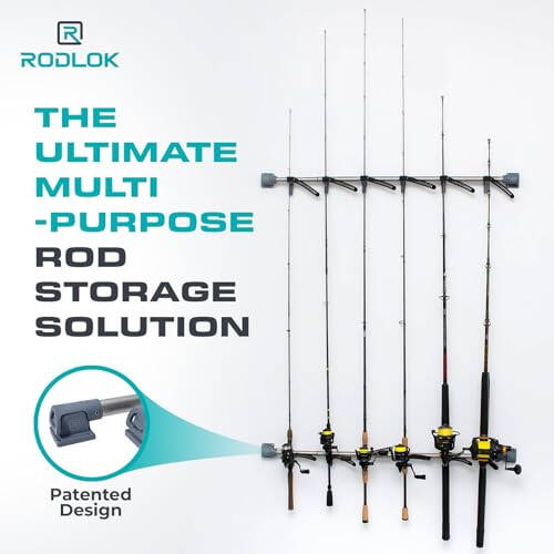 R RODLOK 2 Pc Fishing Rod Holder for Car- Fishing Pole Rack - SUV Truck Fly Rod Holder - Holders for Garage Organization & Storage Rack Wall Organizer for Mops, Brooms, Shovel- Car Clothes Hanger bar - 2